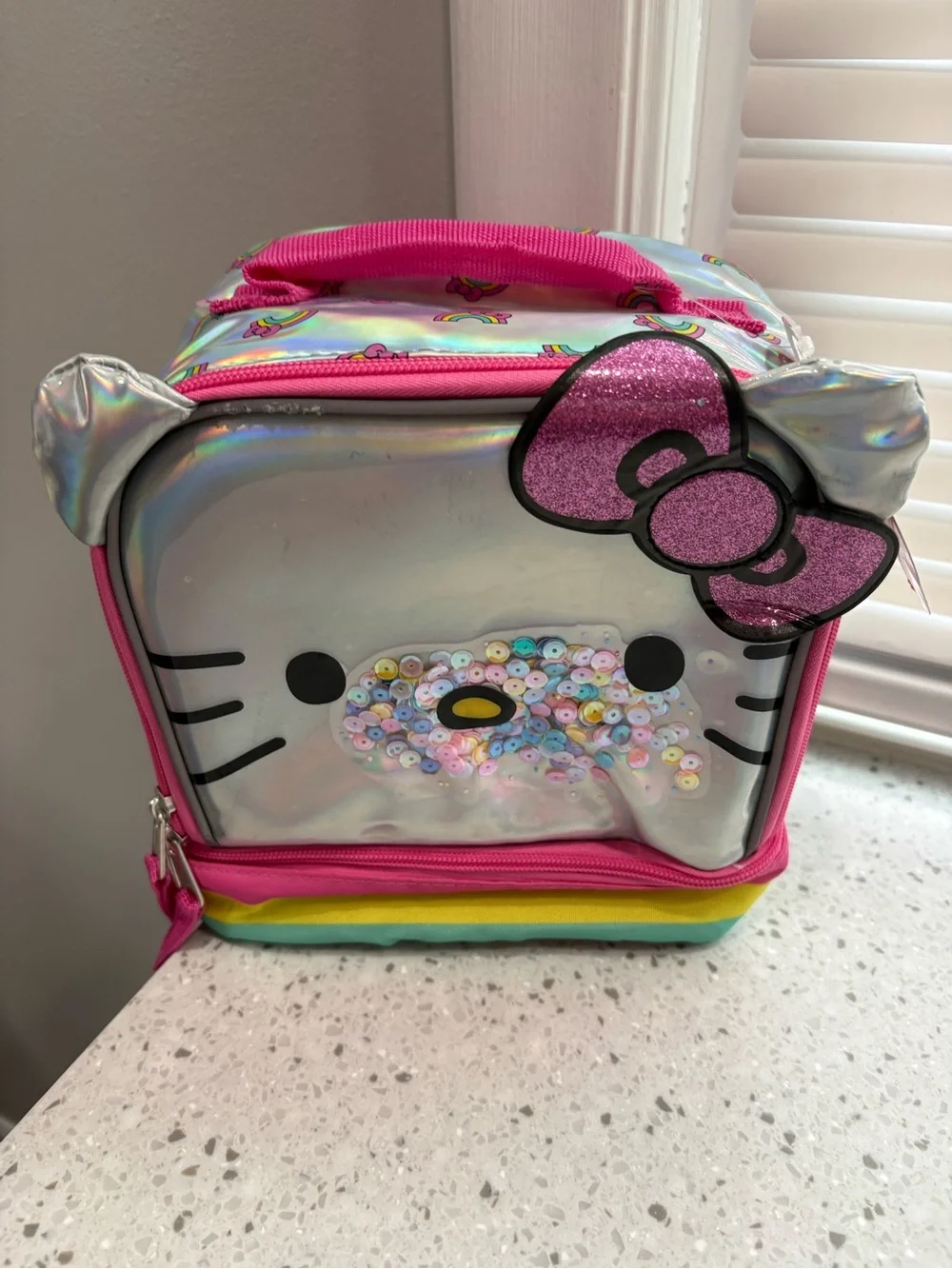 Kids Iridescent Pink Bow Character Lunch Bag